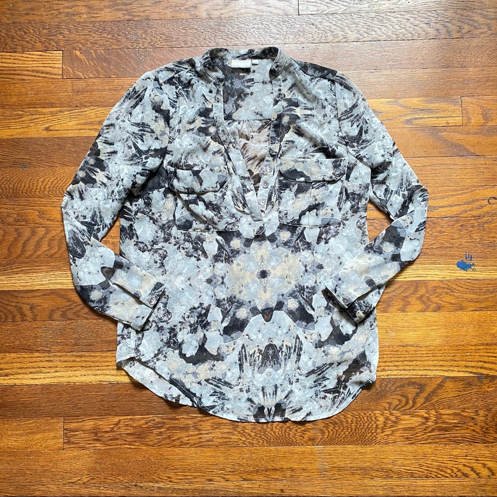 eShakti printed semi sheer V neck tunic size XS
